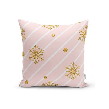 Față de pernă cu model de Crăciun Minimalist Cushion Covers Gold Snowflakes, 42 x 42 cm
