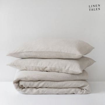 Lenjerie de pat albă/bej din in pentru pat de o persoană 135x200 cm – Linen Tales