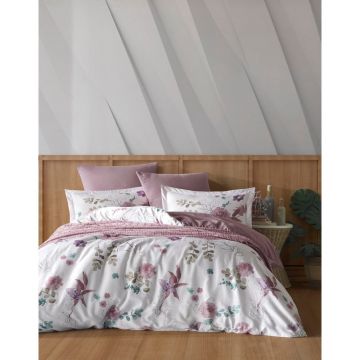 Lenjerie de pat alb-roz din bumbac pentru pat de o persoană 140x200 cm Larin – Mijolnir
