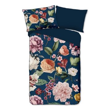 Lenjerie de pat albastru-închis din bumbac satinat pentru pat de o persoană 140x200 cm – Descanso