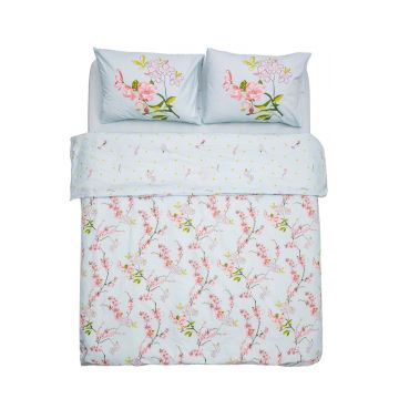 Lenjerie de pat Blue Cherry, Heinner Home, 4 piese, 220x240 cm, bumbac, multicolor