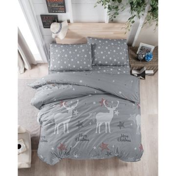 Lenjerie de pat gri din bumbac pentru pat de o persoană 140x200 cm Merry – Mijolnir