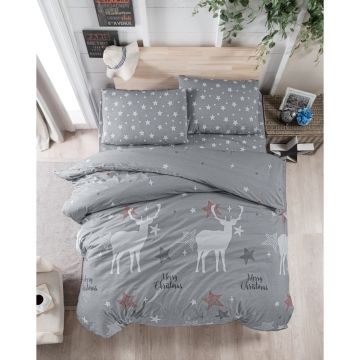 Lenjerie de pat gri din bumbac pentru pat dublu 200x200 cm Merry – Mijolnir