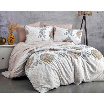 Lenjerie de pat maro-bej din bumbac pentru pat dublu 200x200 cm Daisy – Mijolnir