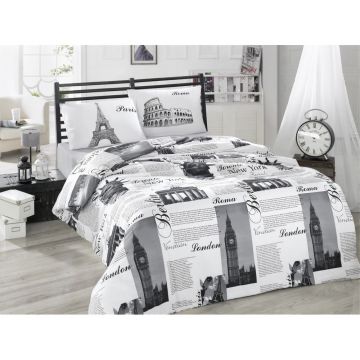 Lenjerie de pat alb-negru din bumbac pentru pat de o persoană 140x200 cm City – Mijolnir