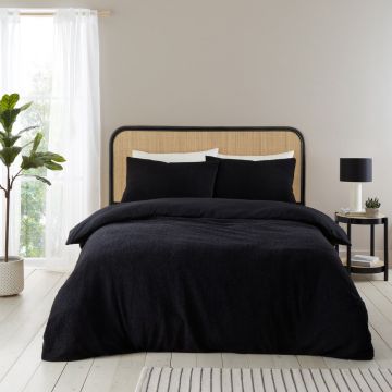Lenjerie de pat neagră din țesătură bouclé pentru pat dublu 200x200 cm Cosy – Catherine Lansfield