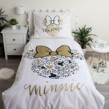 Lenjerie de pat pentru copii din bumbac pentru pat de o persoană 140x200 cm Minnie Gold – Jerry Fabrics