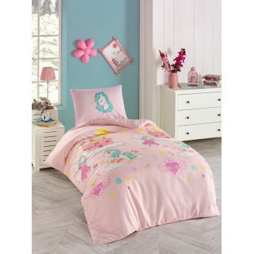 Lenjerie de pat pentru o persoana 2 piese, Unicorn Dreams - Pink, Eponj Home, 65% bumbac/35% poliester