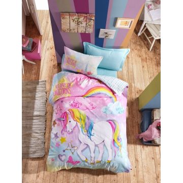 Lenjerie de pat pentru o persoana Dream, Cotton Box, 3 piese, 160 x 240 cm, 100% bumbac ranforce, multicolora