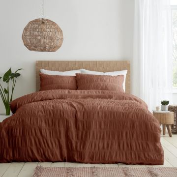 Lenjerie de pat portocalie pentru pat de o persoană 135x200 cm Seersucker – Catherine Lansfield