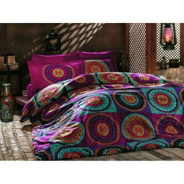 Lenjerie de pat roz-turcoaz din bumbac pentru pat dublu 200x200 cm Gipsy – Mijolnir