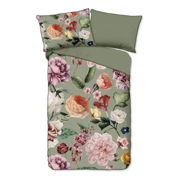 Lenjerie de pat verde din bumbac satinat pentru pat de o persoană 140x200 cm – Descanso