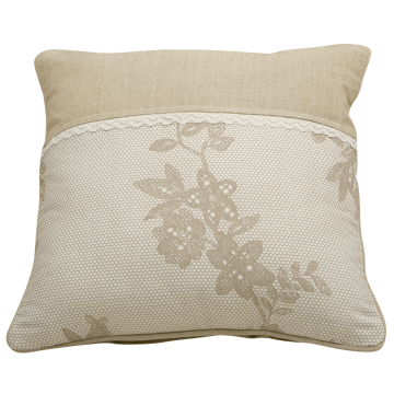 Perna decorativa Romance, 100% bumbac, model floral, 40 x 40 cm, natur