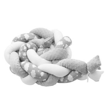 Protectie laterala New Baby pentru patut tip bumper impletit  225 cm Grey with clouds