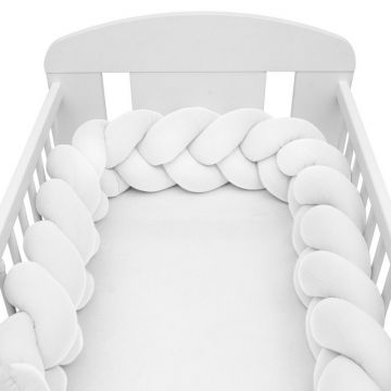 Protectie laterala, New Baby, Pentru patut, Tip Bumper impletit, Din muselina, Din materiale certificate Oeko Tex Standard 100, Lungime 210 cm, White