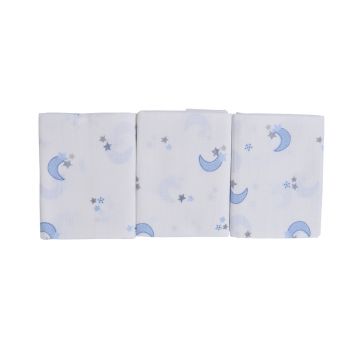 Set 3 paturici muselina din bumbac organic Nichiduta 90x90cm Blue moon