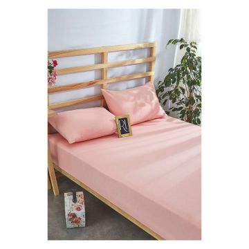Set cearșaf și față de pernă roz din bumbac cu elastic 180x200 cm – Mila Home Set cearșaf și față de pernă roz din bumbac cu elastic 180x200 cm – Mila Home