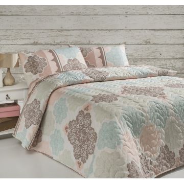 Set cuvertura de pat dubla matlasata, Eponj Home, Andalucia Turquoise, 3 piese, 70% bumbac, 30% poliester, multicolor