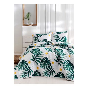 Set cuvertură de pat și față de pernă din bumbac Lura Jungle, 160 x 220 cm
