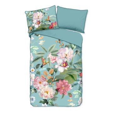Lenjerie de pat albastră din bumbac satinat pentru pat de o persoană 140x200 cm – Descanso