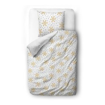Lenjerie de pat din bumbac satinat cu model de Crăciun Butter Kings Golden Snowflakes, 140 x 200 cm