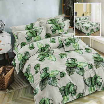 Lenjerie de pat finet 6 piese, cearceaf pat clasic, cearceaf pilota 200x230, 2 fete perna 50x70, 2 fete perna 70x70, Extra, model Green Filo