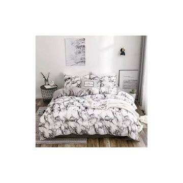 Lenjerie de pat neagră-albă din bumbac pentru pat dublu-extinsă cu cearceaf inclus 200x220 cm – Mila Home