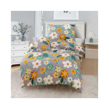 Lenjerie de pat din microsatin portocaliu-gri pentru pat de o persoană cu 3 piese 140x200 cm Grace – My House