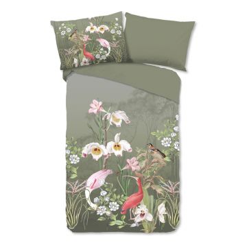 Lenjerie de pat verde din bumbac pentru pat de o persoană 140x200 cm – Good Morning