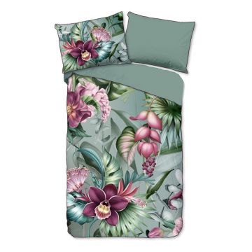 Lenjerie de pat verde din bumbac satinat pentru pat de o persoană 140x200 cm – Descanso