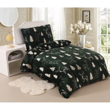 Lenjerie de pat verde-închis din micropluș pentru pat de o persoană 140x200 cm – My House