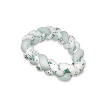 MimiNu - Protectie laterala pentru patut bebe, Tip Bumper impletit, Din bumbac, Din materiale certificate Oeko Tex Standard 100, Lungime 220 cm, Dino Mint