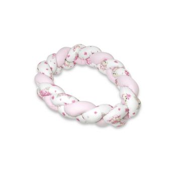 MimiNu - Protectie laterala pentru patut bebe, Tip Bumper impletit, Din bumbac, Din materiale certificate Oeko Tex Standard 100, Lungime 220 cm, Pink Ballerina