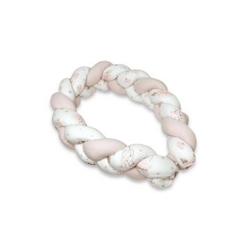 MimiNu - Protectie laterala pentru patut bebe, Tip Bumper impletit, Din bumbac, Din materiale certificate Oeko Tex Standard 100, Lungime 220 cm, Powdery Pink Ballerina