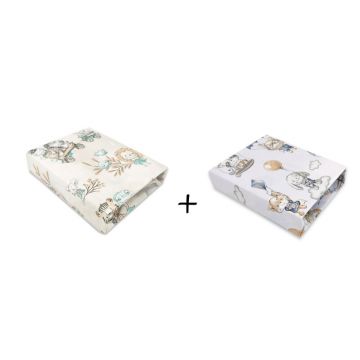 MimiNu - Set 2 cearceafuri cu elastic pentru patut leagan sau patut co-sleeper, 90x50 cm, Din bumbac, Material certificat Oeko Tex Standard 100, Zoo on Bikes Nugat and Parachutes Blue