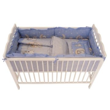 MyKids - Lenjerie 5 piese Bear On Moon M2 din Bumbac, 140x70 cm, Albastru