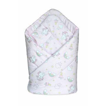 Paturica de infasat nou-nascut 75x75cm model Unicorn Roz