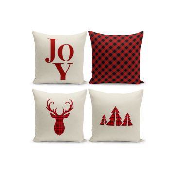 Set 4 fețe de pernă decorative cu model de Crăciun Kate Louise Christmas Noel, 43 x 43 cm