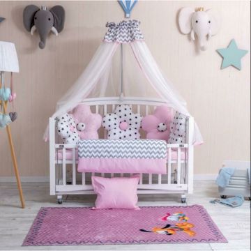 Set Lenjerie MyKids 10 Piese VP 328 PASTEL Pink 120x60 cm + Covoras Mykids Carpet VP14 160x100 cm