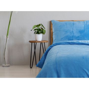 Lenjerie de pat albastră din micropluș pentru pat de o persoană 140x200 cm Uni – B.E.S.