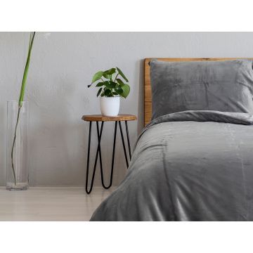Lenjerie de pat extinsă gri închis din micropluș pentru pat de o persoană 140x220 cm Uni – B.E.S.