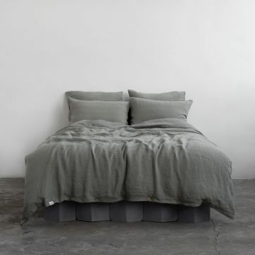 Lenjerie de pat kaki din in pentru pat de o persoană/extinsă 165x220 cm – Linen Tales