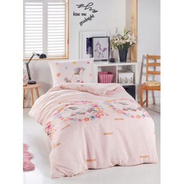 Lenjerie de pat pentru o persoana 2 piese, Unicornlar, Eponj Home, 65% bumbac/35% poliester