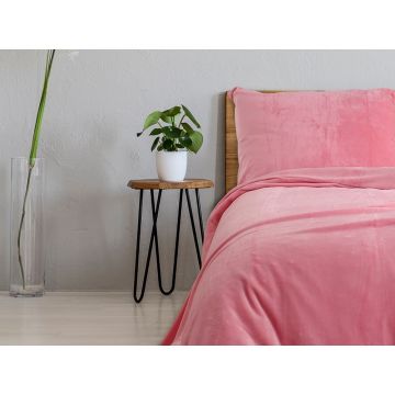 Lenjerie de pat extinsă roz din micropluș pentru pat de o persoană140x220 cm Uni – B.E.S.