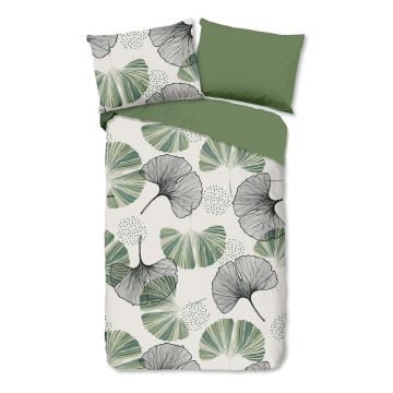 Lenjerie de pat verde-crem din bumbac pentru pat de o persoană 140x200 cm – Good Morning