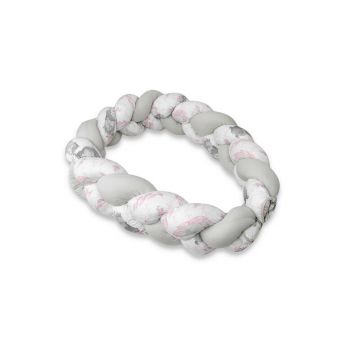 MimiNu - Protectie laterala pentru patut bebe, Tip Bumper impletit, Din bumbac, Din materiale certificate Oeko Tex Standard 100, Lungime 220 cm, Lulu Rose