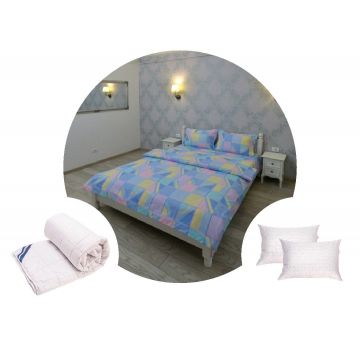 Pachet 1 Lenjerie de pat Ultrasleep, bumbac 100%, multicolor + 1 pilota 180x200 + 2 perne 50x70