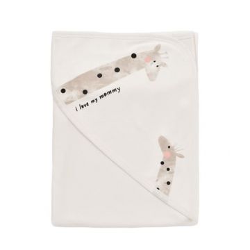 Paturica din bumbac organic Girafe, BabyCosy, Ecru, 85X85 cm