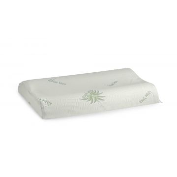 Perna ergonomica Memory Aloe Vera Somnart, sustinere exacta pentru gat si cap, husa detasabila, 42x72x12 cm