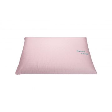 Perna Somnart LATEXCEL, 66x38x14 cm, latex natural, husa bumbac 100%, roz